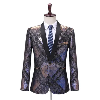 

Slim Fit Male Golding Single Button Blazer Jacket New Fashion Men's Party Suit Coats Nightclub Singer Banquet Evening Talicoat