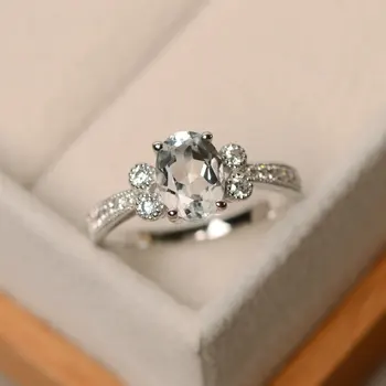 

S925 Sterling Silver Inlaid Delicate Zircon Crystal Tourmaline Ring Ladies Japanese and Korean Simple Personality Ring Jewelry