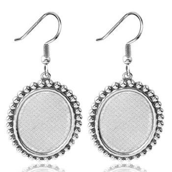 

50pcs Stainless Steel Oval Lace Dangle Earrings 13x18mm 18x25mm Cameo Cabochon Base Blanks DIY Crafts Earrings Hooks Findings