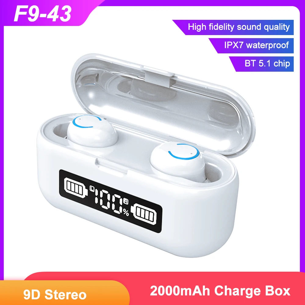 F9 43 Round Lights BT5.1 гарнитура 9D Stereo TWS Беспроводные водонепроницаемые спортивные