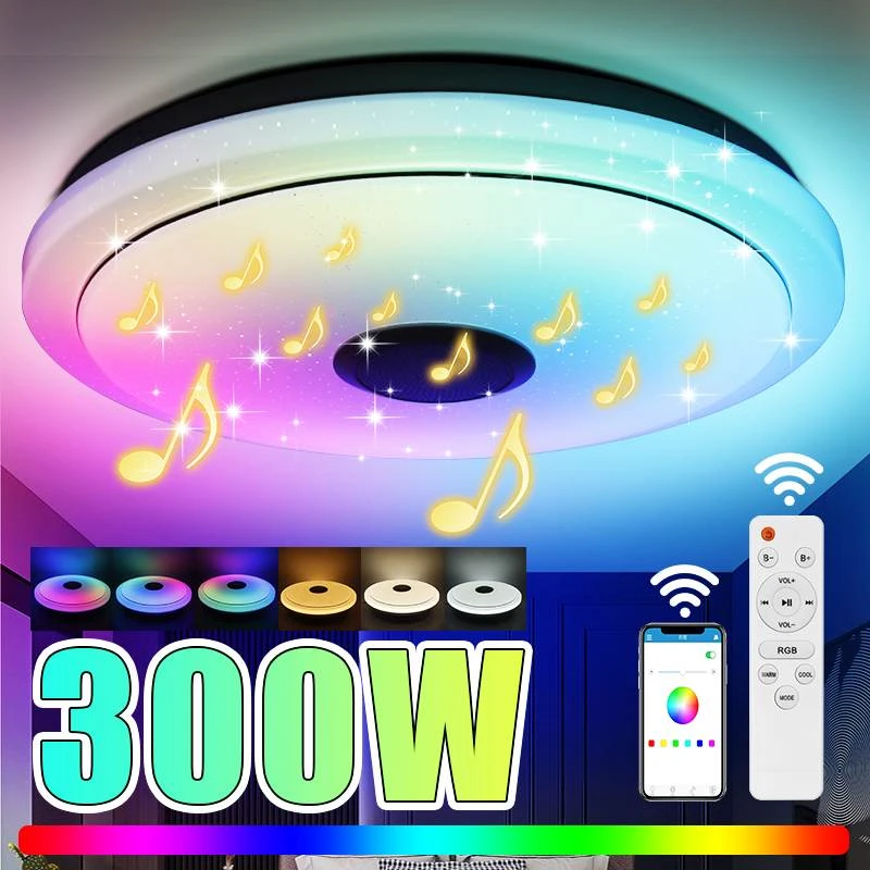 300W RGB Dimmable Music Ceiling Lamp Remote & APP Control Smart Colorful Ceiling Lights Home bluetooth Speaker Lighting Fixture bedroom ceiling lights