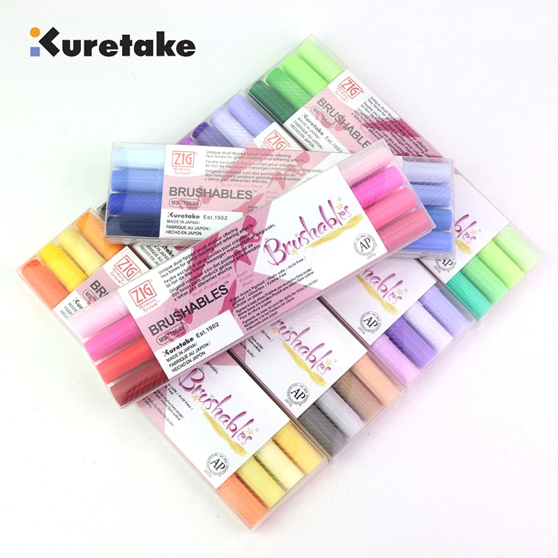 Kuretake ZIG Watercolor Brush Marker Deep Shallow Dual Soft Tips Two-color Brush Red/Blue/Green/Purple/Brown/Yellow Series 7700