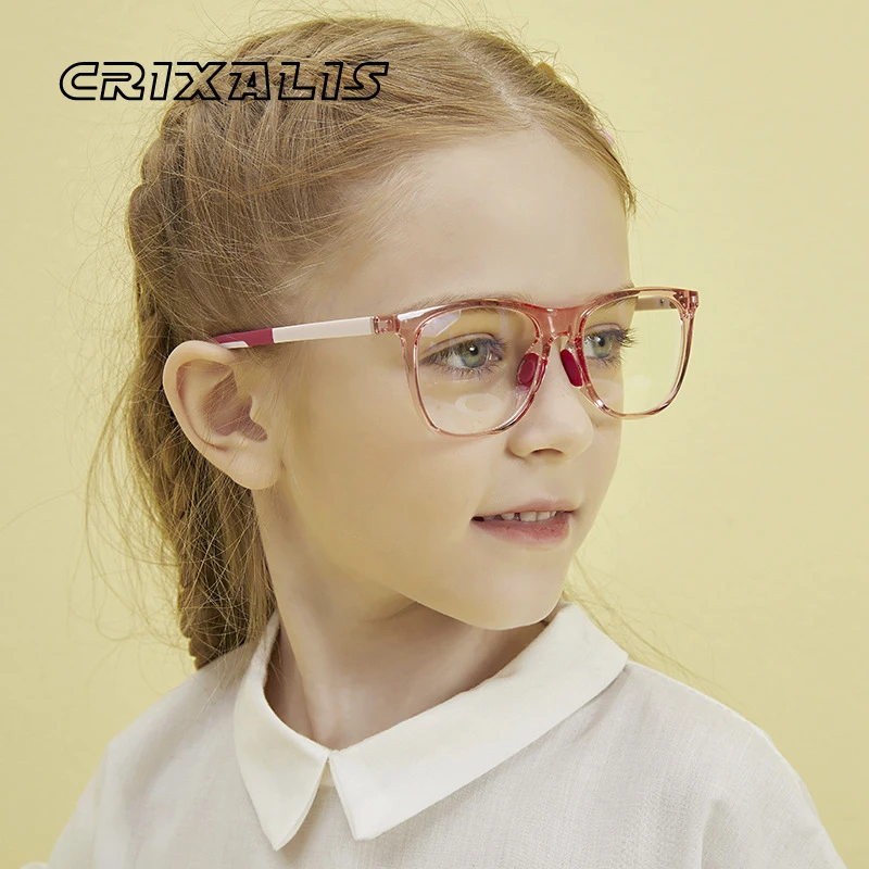 

CRIXALIS Square Blue Light Blocking Glasses Kids UV400 Fashionable Computer Eyeglasses Children TR90 Flexible Optical Frame