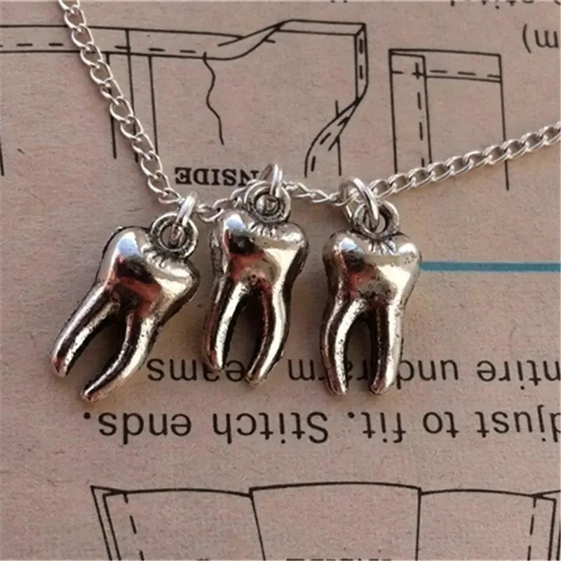 

Antique Silver Color Tooth Pendant Necklace Fairy Necklace for Girls Women