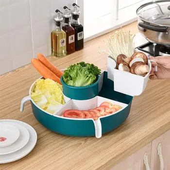 

Vegetables Fruit Drain Basket Rice Washing Kitchen Sink Strainer Noodles Bowl Gadget Colander 5 Compartments Rotation Strainer