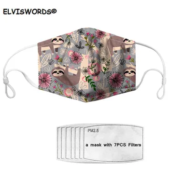 

ELVISWORDS Face Mask Cute Animal Sloth Pattern Women mascarilla Mouth Mask with 7 Filter PM2.5 Reusable Kids Mouth Mask Covers
