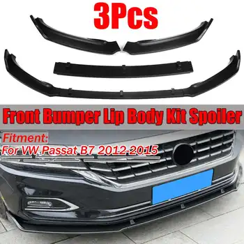 

New Matte Black 3PCS Car Front Bumper Lip Splitter Lip Diffuser Spoiler Trim Guard Protector For VW For Passat B7 2012-2015