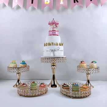 

4-5pcs new arrive cake stand gold mirror cupcake stand crystal metal cake decoration large fruit plate