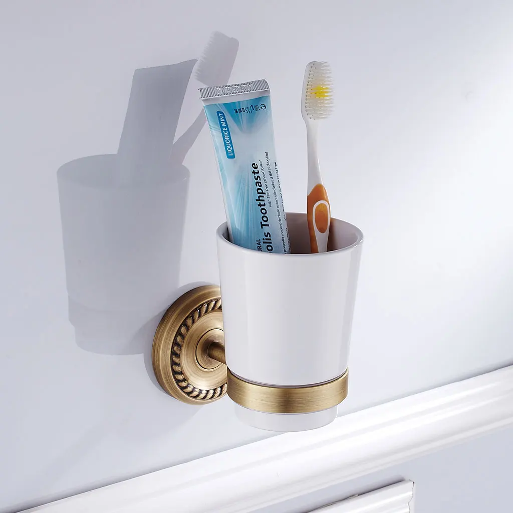 Bathroom Accessories Single Tumbler Holder Antique Brass Cup Storage Rack