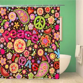 

Bathroom Shower Curtain Peace Hippie Colorful Watermelon Hippy Love Power Groovy 70S 66x72 inches Waterproof Bath Curtain Set