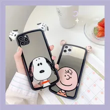 3d bonito dos desenhos animados do cão charlie brown boneca espelho quadro silicone macio caso do telefone para o iphone 7 8 plus x xr xs 11 pro max luxo capa(China)