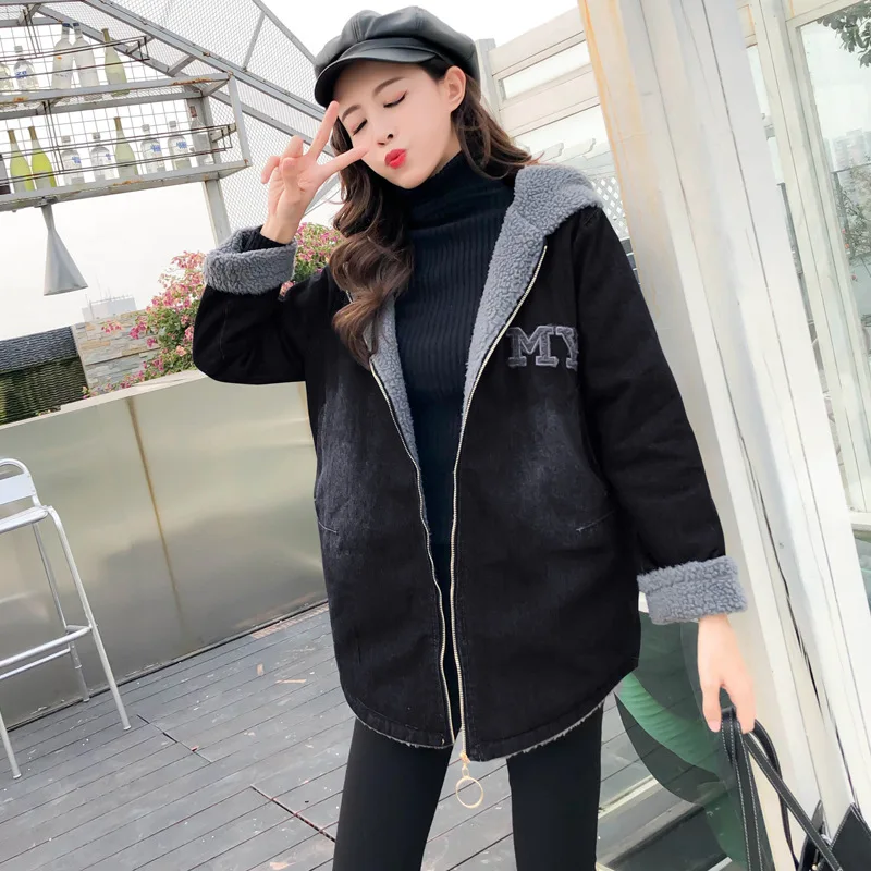 

Photo Shoot 2019 in Hair-Students Cotton Coat Women's Winter Sweet Loose Thick plus Velvet Cowboy Hooded Coat Fashion