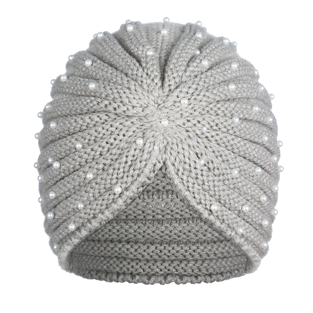 style 1 pearls 4 Haimeikang женские новые банданы тюрбан Зимний вязаный тюрбан шапка центр крест волосы шарфы Бохо завязанная Теплая повязка мусульманская шапка - Цвет: style 1 pearls 4