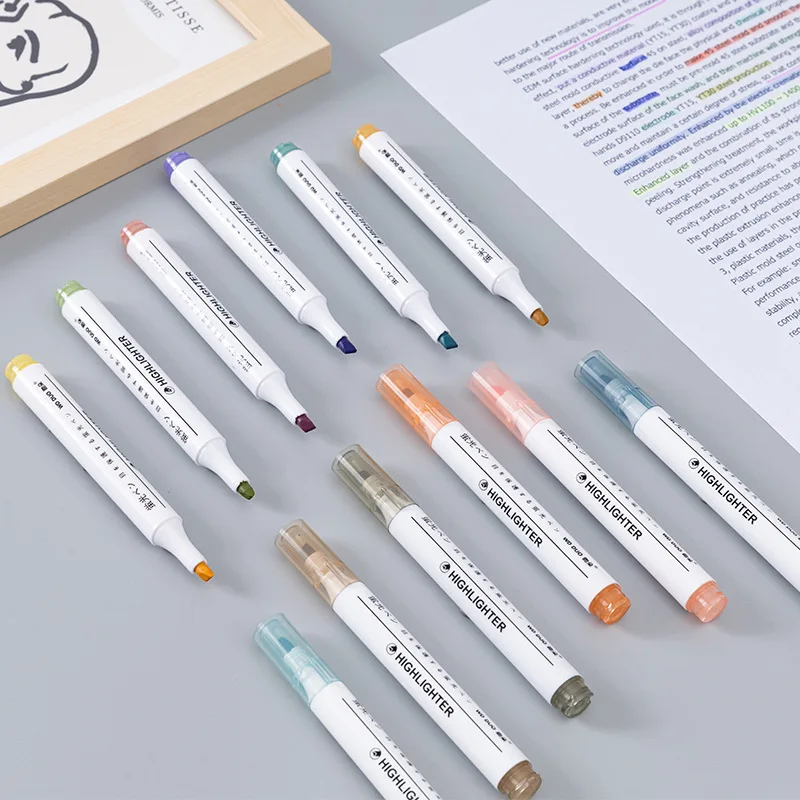 Marking Pen Morandi color series 6 PCS student stationery key marking fluorescent pen Filling Large Capacity | Канцтовары для офиса
