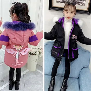 

Kids Cartoon Coat for Winter Spring Faux Fur Cap Thick Cotton-padded Jacke for Princess Girls Boutique Trench Coat for 3-12years