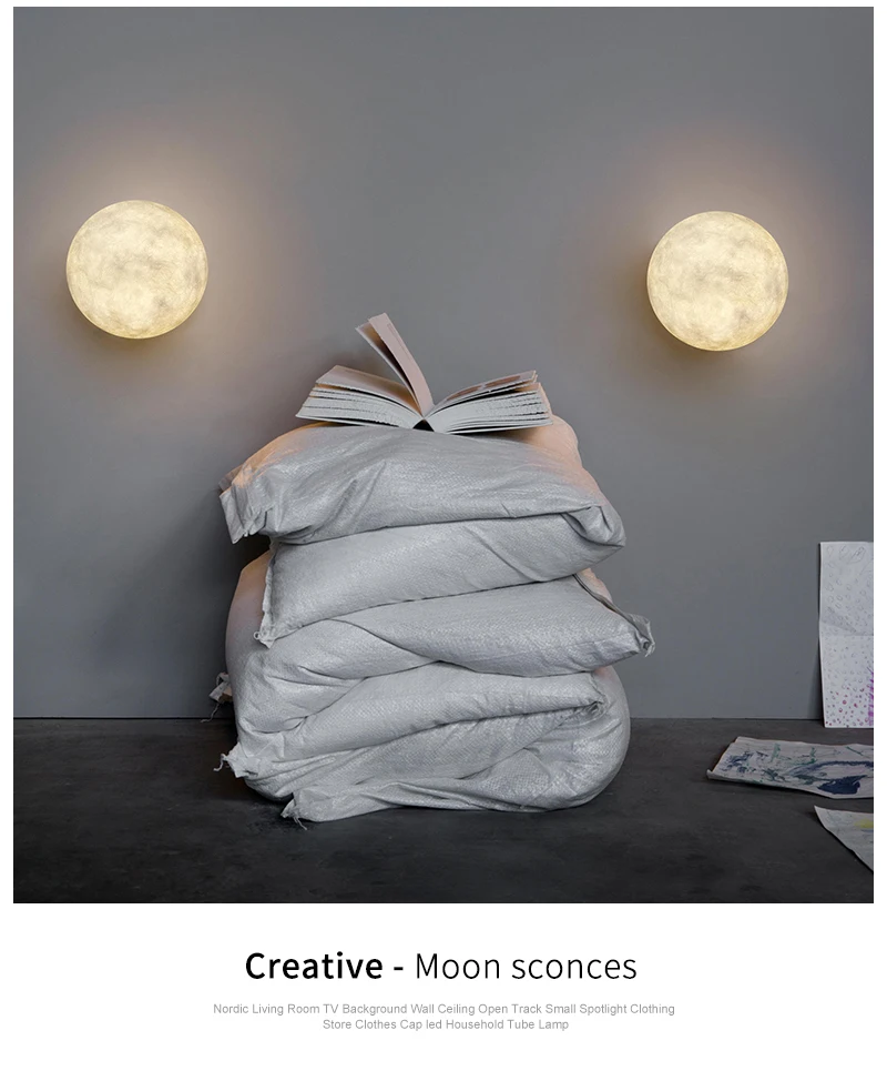 Moon wall lamp Nordic living room decoration lamps simple and creative moon lamp study bedroom bedside wall lamp wall lamp light