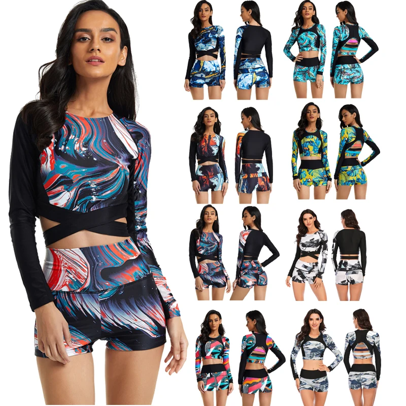 

Женские Купальники Rashguard с длинным рукавом, чернильный принт, топ для серфинга, рубашка для бега, быстросохнущая одежда для езды на велосипеде, Топ UPF50 + Купальник