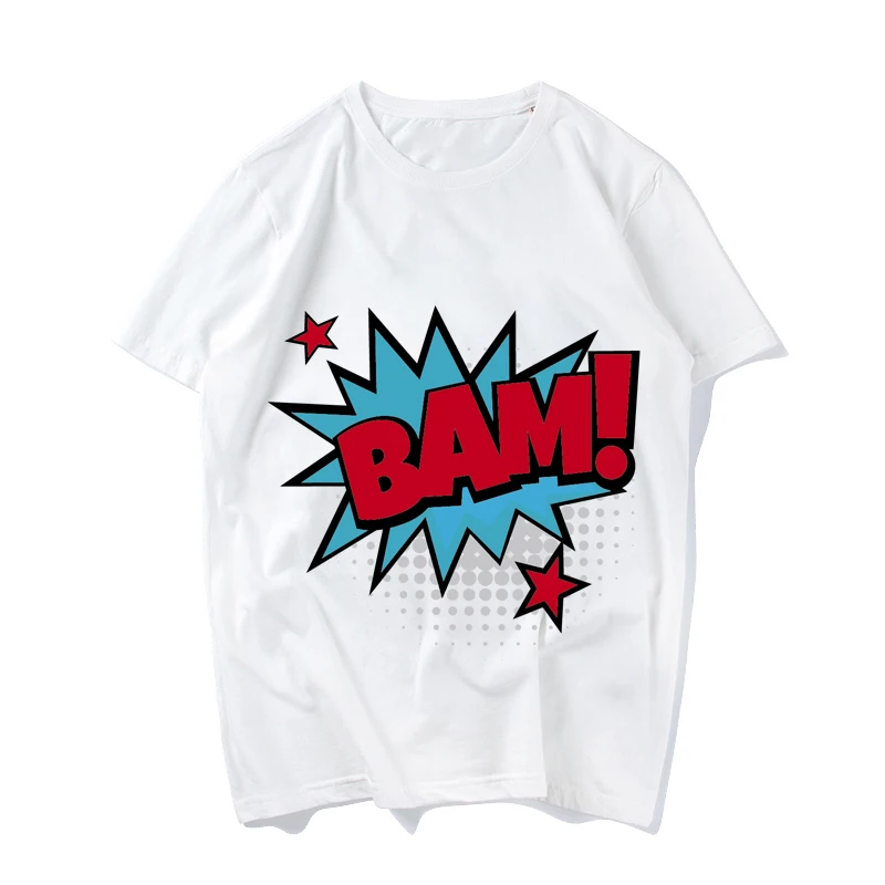 

Superhero Comic Sound Effects Short Sleeve Round Neck T-shirt Summer Women Casual Cotton Short-sleeve Funny Tshirt Ms Tees