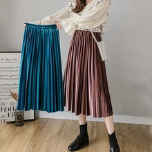 Осенние бархатные плиссированные юбки женские зимние длинные юбки с высокой талией женские Harajuku больших размеров миди юбка куртка женские юбки