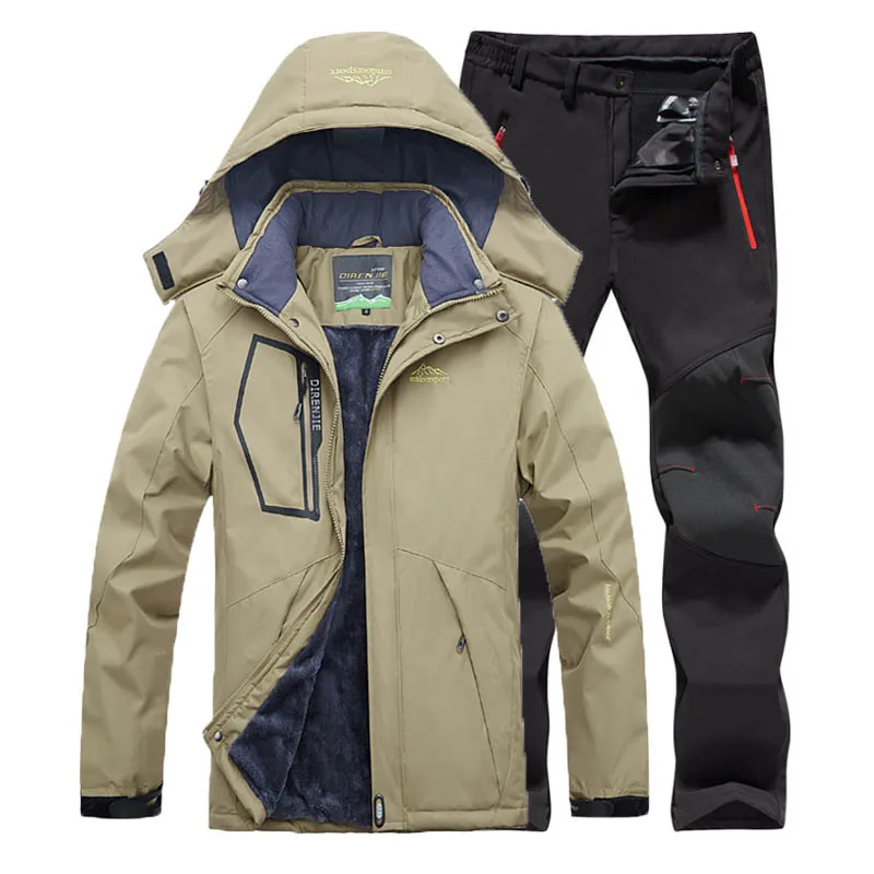 

Men Fleece Outdoor Jacket Softshell Trousers Suit 5XL Camping Trekking Hiking Climbing Skiing Fishing Winter Waterproof Pants