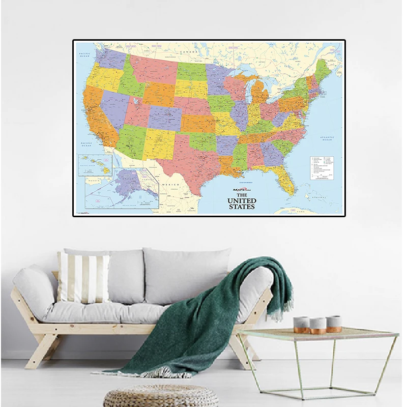 A2 Size Map Of The United States Wall Art Poster and Prints Canvas Painting America Map Home Office Decoration School Supplies