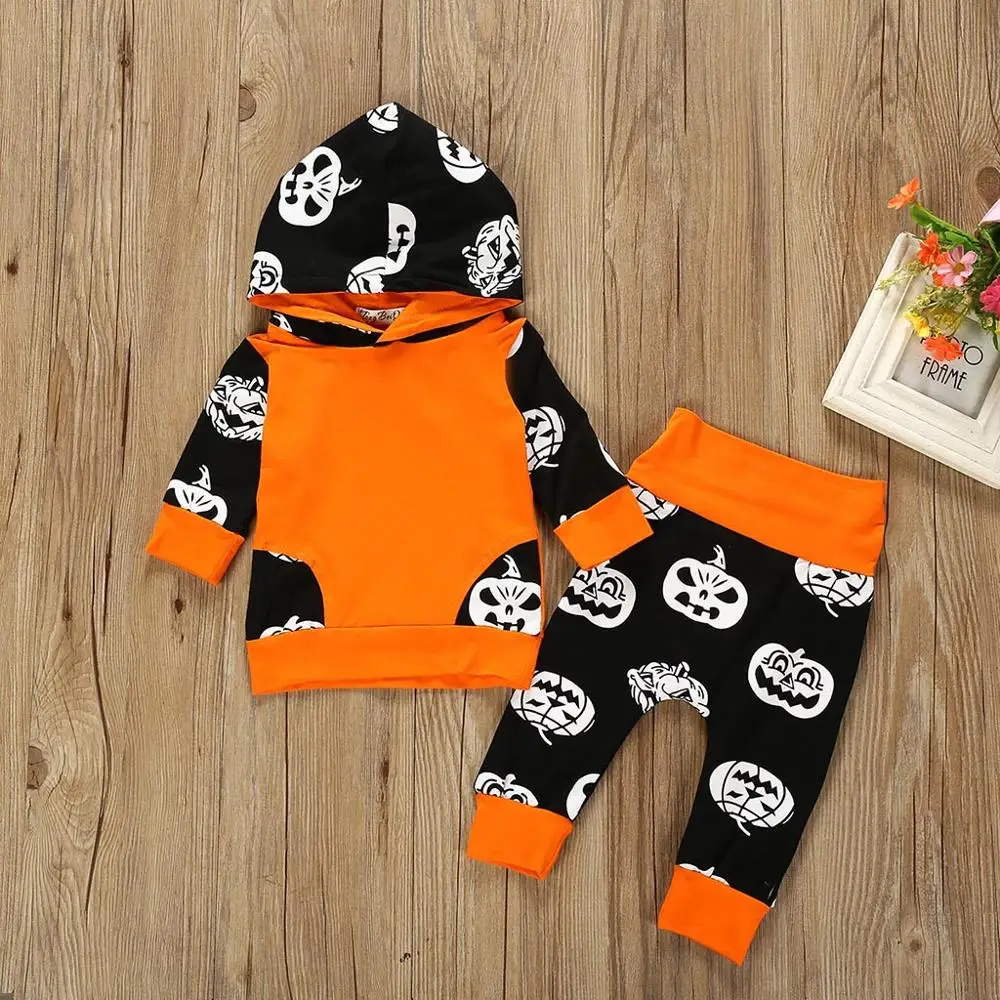 

Newly Cosplay Halloween Toddler Baby Kid Pumpkin Print Long Sleeve Romper Jumpsuits Tops+Hats Baby Clothes 3PCS Costume 9.15
