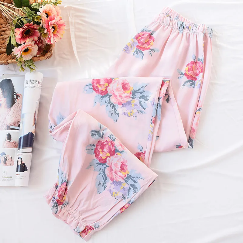 Summer Anti-mosquito Pure People Cotton Silk Cool Pajama Pants Casual Loose-Fit Closing Trousers Thin Cool And Refreshing Lanter
