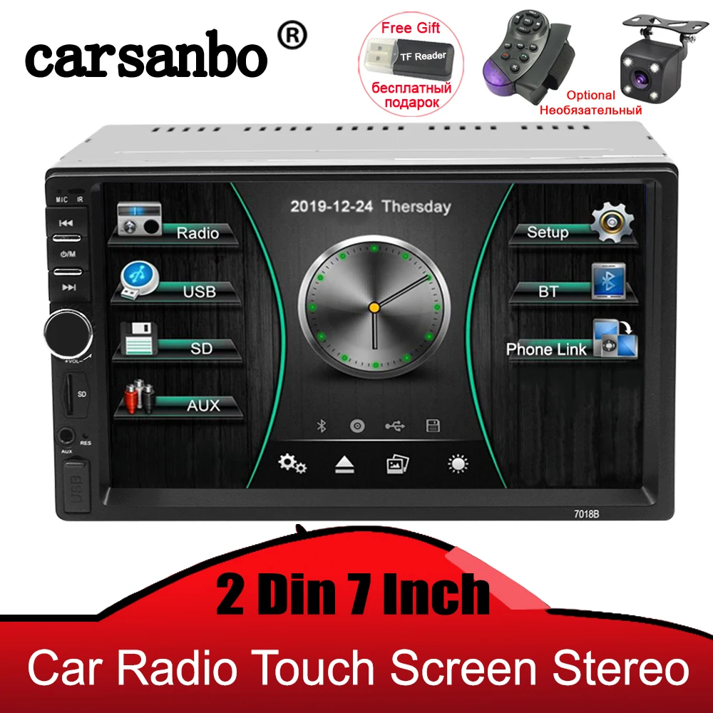 

Carsanbo 2 Din 7 Inch Car Radio Touch Screen Stereo Multimedia Player MP5 Mirror Link Android/IOS Bluetooth FM SD USB AUX Input