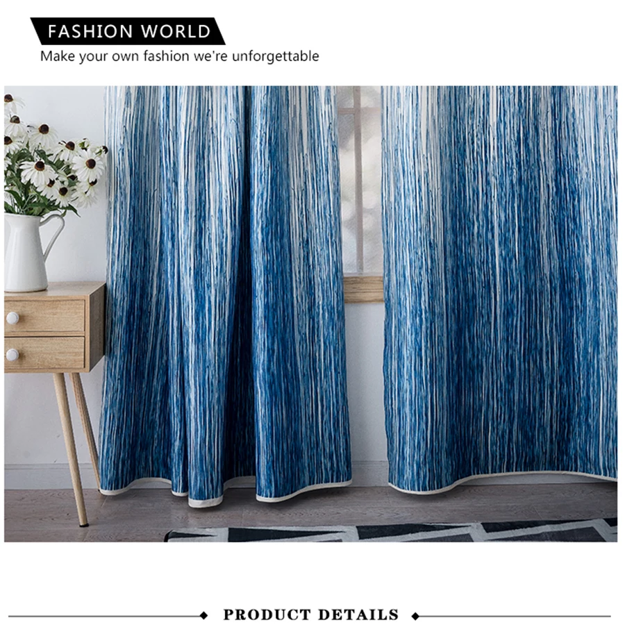 Blue Abstract Vertical Stripes Gradient Physical Bedroom Blackout Curtains Modern Geometric Curtain For Living Room Panel #4