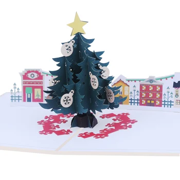 

10 PCS Merry Christmas Card Christmas Tree Pop-Up Cards with envelope Stickers Laser Cut New Year Greeting Cards Gifts Handmade