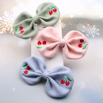

Crochet Fruit Cherry embroidery Fabric Knot Bow Ribbon Bows Patch Sticker Garment Ornament Accessories Girl Headwear DIY