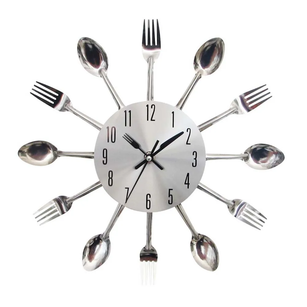 cheap Timelike Kitchen Wall Clock 3D Removable Modern Creative Cutlery Spoon Fork Wall Clock Mirror Wall Sticker Room Home Decoration