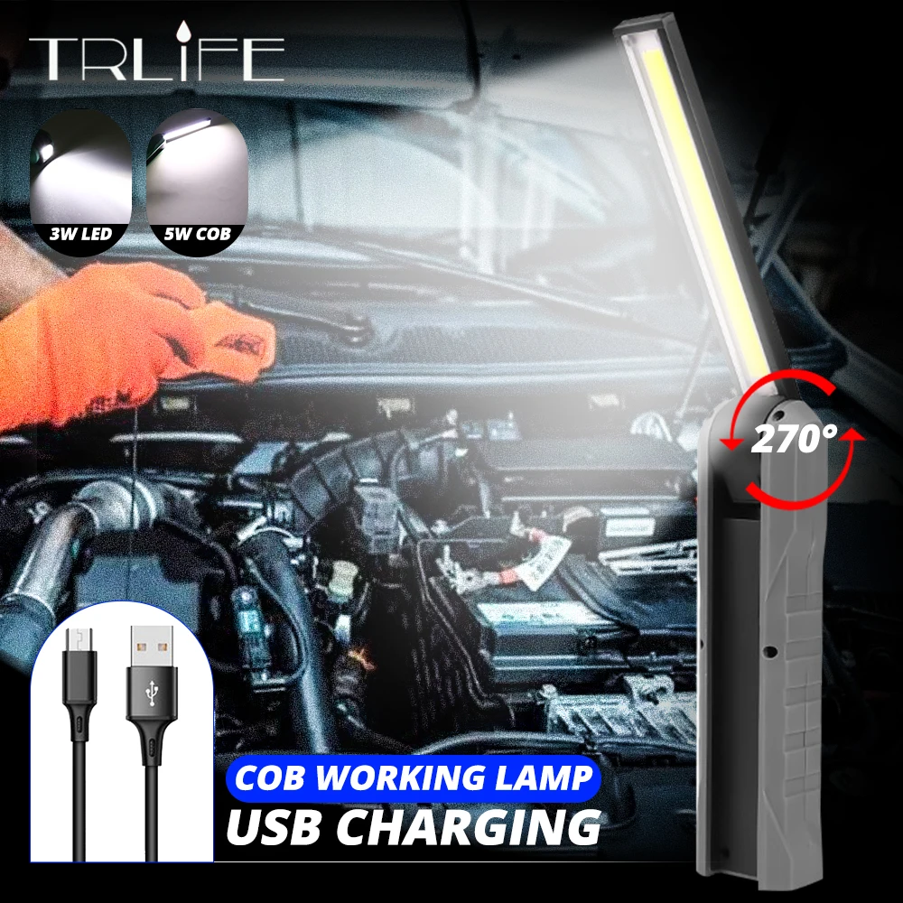 

LED COB Work Light USB Rechargeable Flashlight Magnetic Torch Flexible Inspection Hand Lamp Worklight Outdoor Spotlight