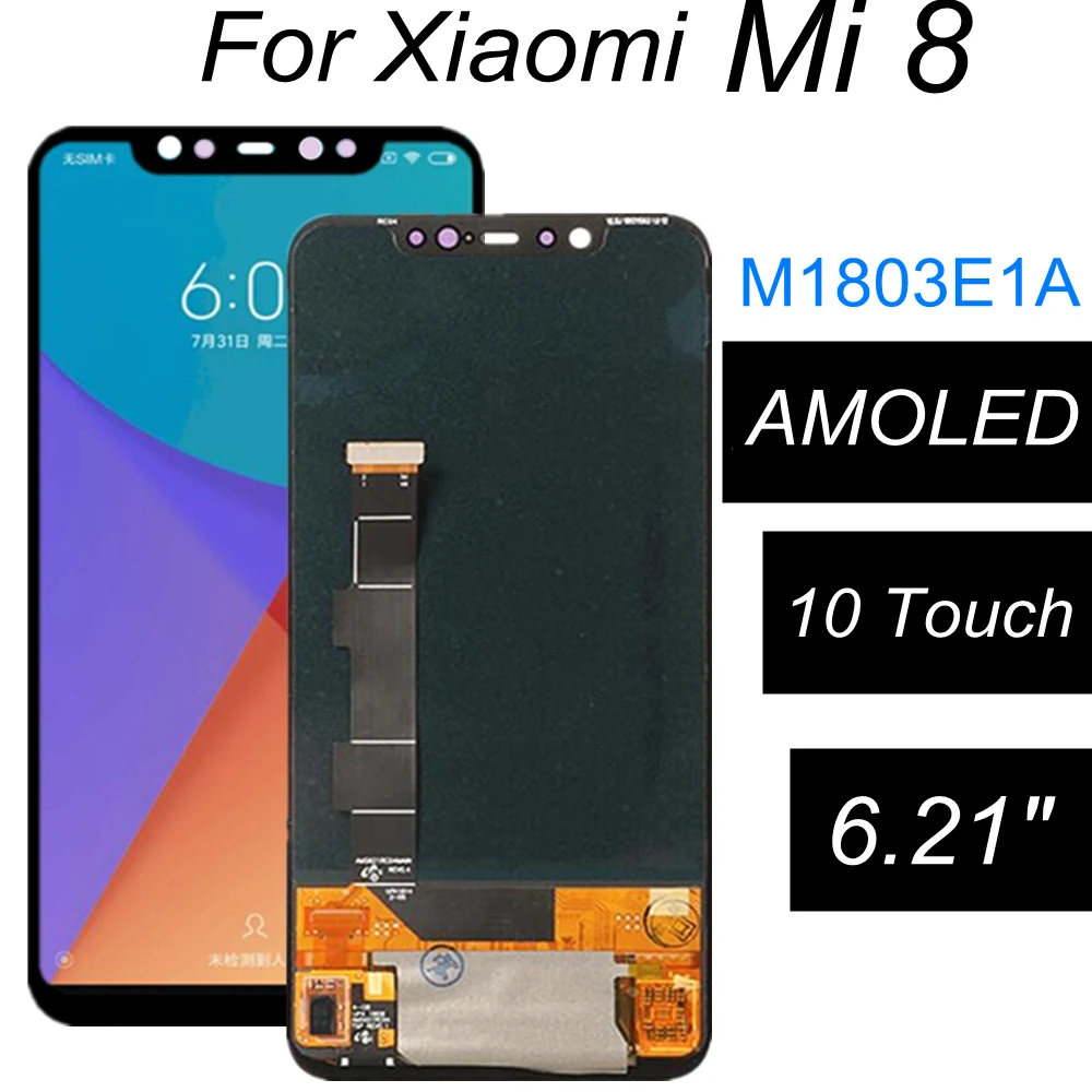 AMOLED экран для Xiaomi Mi 8 MI8 M1803E1A ЖК-дисплей дигитайзер сенсорный Запасные части