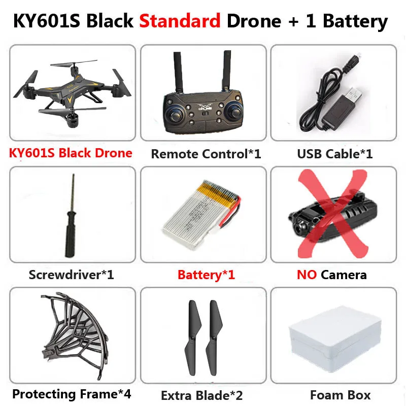 Профессиональный складной Дрон KY601S с камерой 5MP HD Wi-Fi FPV широкий угол удержания высоты VR 3D модель RC Квадрокоптер Вертолет игрушка - Цвет: Standard Black 1B