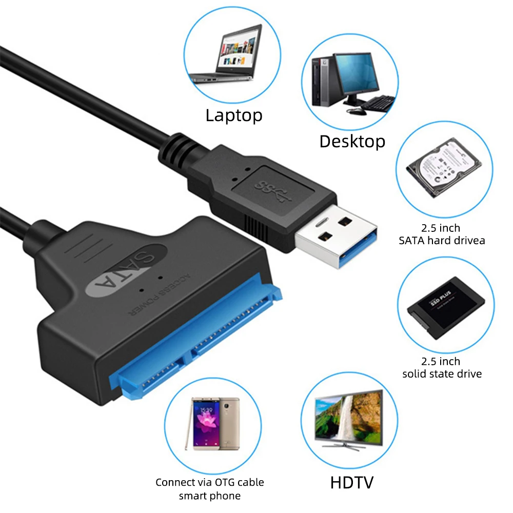 

USB 3.0 SATA Cable SSD HDD SATA 3 To USB Easy Drive Cable 2.5 Inches Mobile External Hard Disk USB Adapter 22 Pin Notebook PC