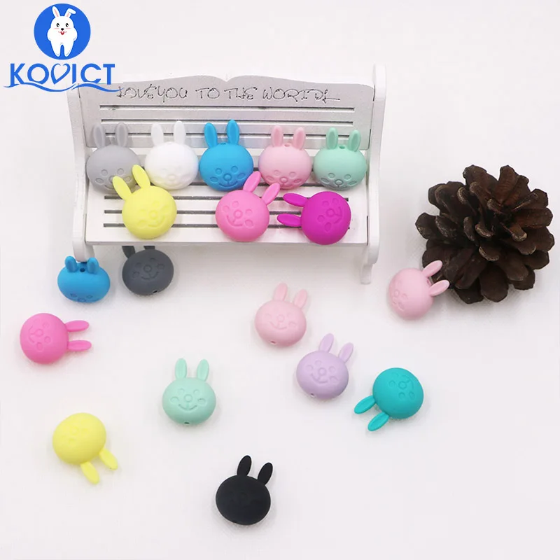 Kovict 5pc rabbit Silicone Beads Food Grade Silicone Teether DIY Nursing Necklace Accessories perle Beads Baby Teethers