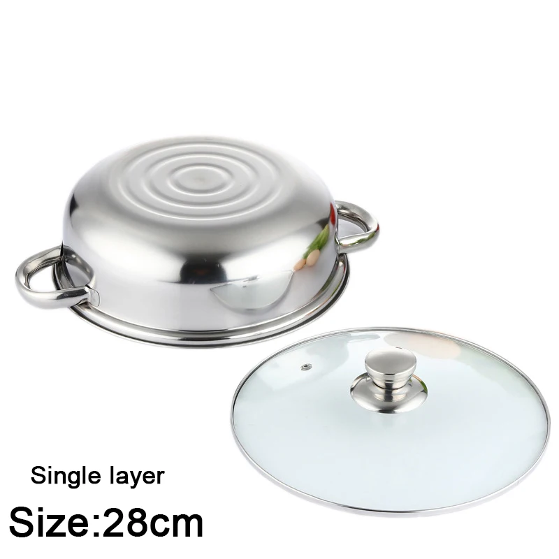 28cm Single layer 28 см кастрюли-пароварки из нержавеющей стали, утолщенные двухслойные котел, 2 слоя, посуда для пароварки, индукционная плита, пароварка, суповый горшок, кухонная посуда - Цвет: 28cm Single layer