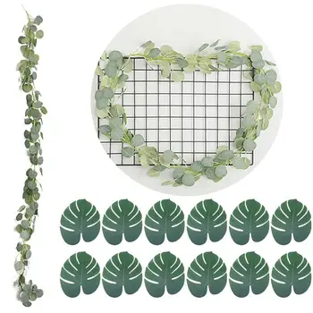 

Simulation Plants Artificial Eucalyptus Leaves Vine Fake Greenery Garland With 12 Palm Leaf Wedding Party Decoration For Home