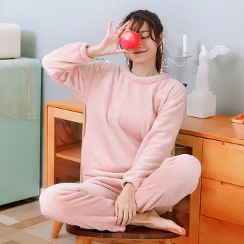 

Feier Women Pajama Sets 2019 Autumn Winter Pajamas Flannel Cartoon Thick Warm Women Sleepwear Cute Animal Female Homewear