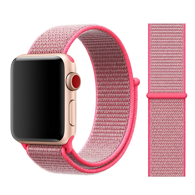 hot pink Нейлоновый ремешок для Apple watch 5 ремешок 44 мм 40 мм iWatch ремешок 42 мм 38 мм спортивный ремешок для часов Браслет Apple watch 4 3 2 1 38 40 44 мм - Цвет ремешка: hot pink