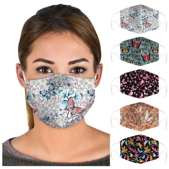 

5PCS Universal Adults Fashion Butterfly Prints Fabric Masque Anti Smog Washable Mask Reuseable Breathable Face Cover Care