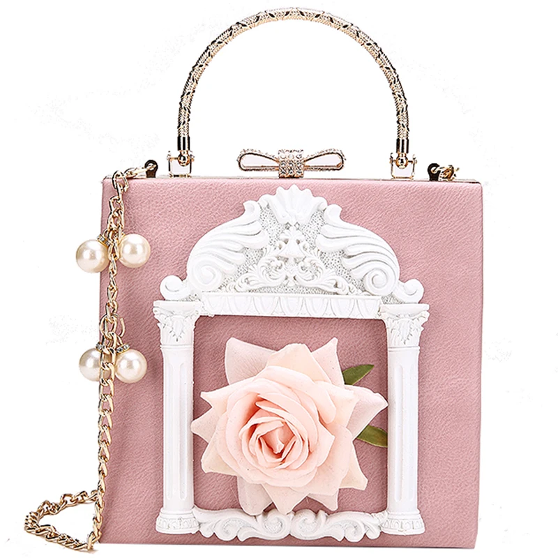 

3d Flower Female Handbag Women's Designer Handbag 2018 Fashion High Quality PU Leather Women Tote bag Pearl Chain Shoulder bags