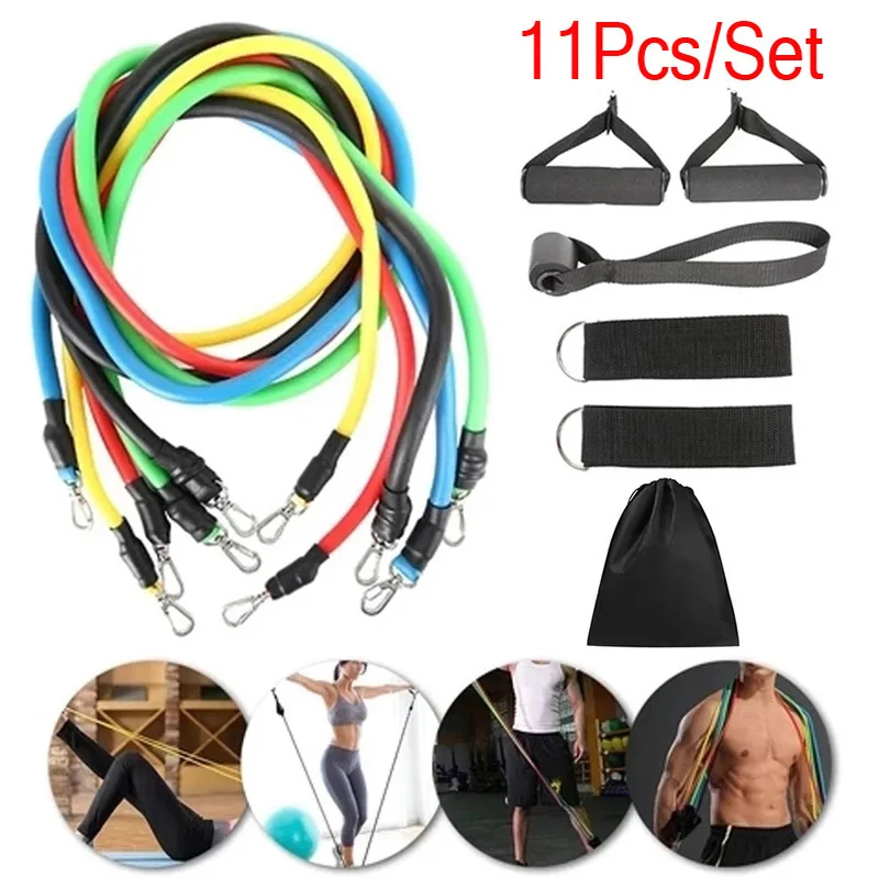 11 pçs/set faixas da resistência do látex da aptidão conjunto de faixas de borracha da aptidão exercício yoga puxar corda equipamentos de ginástica bandas elásticas