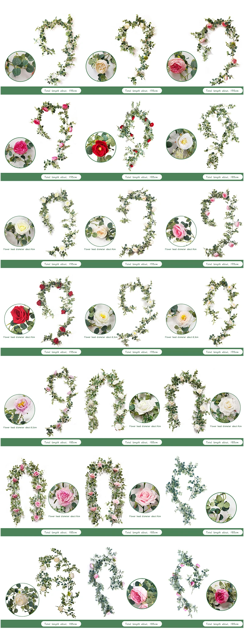 JAROWN Artificial Eucalyptus Flower Vine Rose Peony Wisteria Greenery Rattan Fake Flowers DIY Wreath Wedding Table Decoration Home Garden Flower Wall Decor Plants (124)