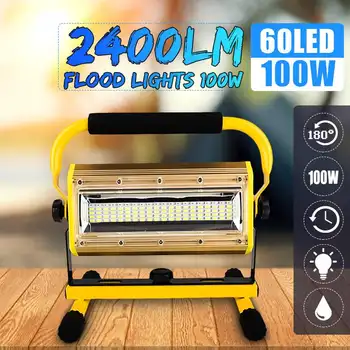 

100W 60 LED Waterproof Flood Light Portable Rechargeable Reflector LED External Projector Light Spot Flashlight Camping Outdoor