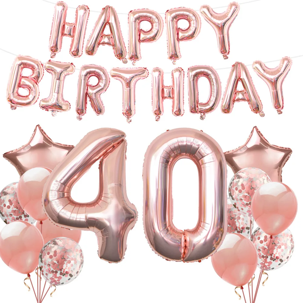 Ensemble de ballons à hélium 40T or Rose, décoration de fête d'anniversaire pour adultes, bannière joyeux anniversaire, 1 ensemble
