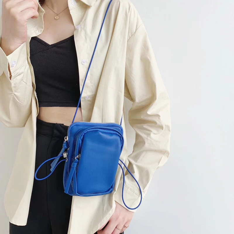 Мини сумка через плечо для телефона из искусственной кожи мягкая женская сумка через плечо брендовые нагрудные сумки Роскошная поясная сумка японский стиль кошелек - Цвет: Синий