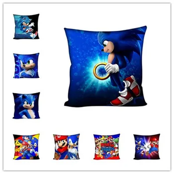 

Anime Sonic the Hedgehog Square Pillowcase Blue Hedgehog Cushions Cover Custom Zippered Pillow Cover Case for Children Boys Gift