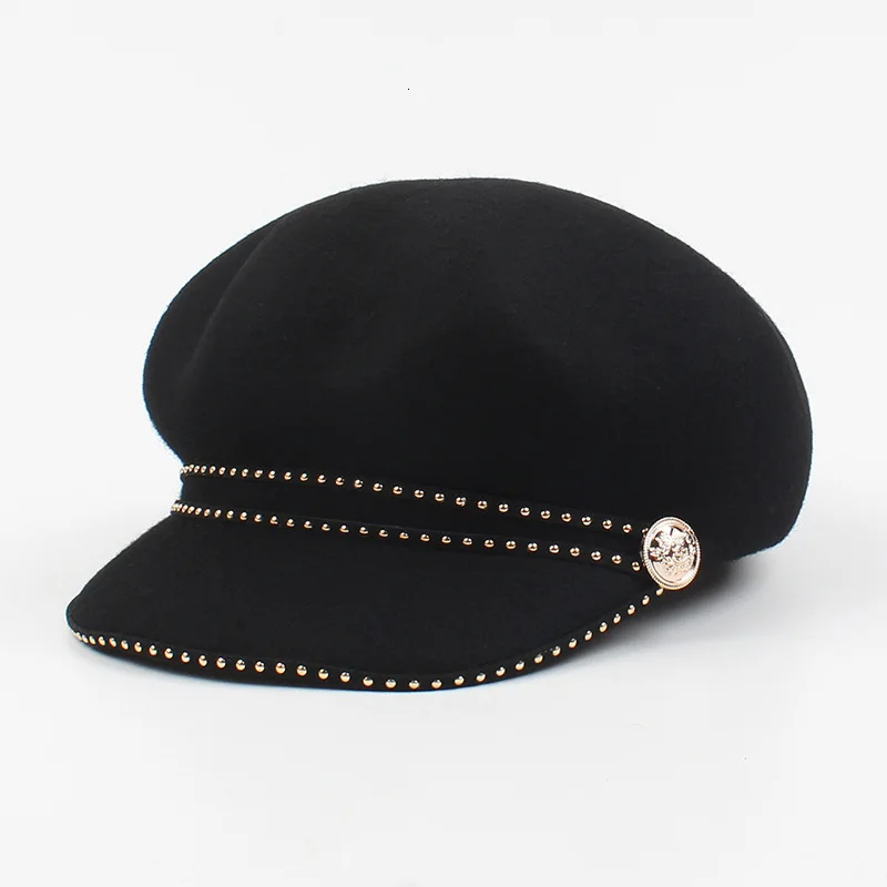

Ladies Autumn And Winter Hat Wool Octagonal Cap Warm Thick Beret Ladies New Rivet Simple Ladies Hats Fashion Equestrian Caps